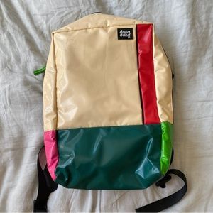 One-of-a-kind upcycled tarp backpack